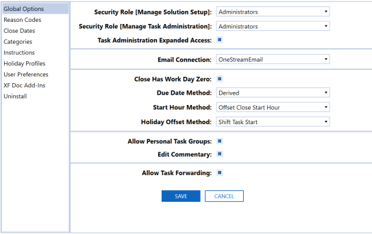 Global Options Page